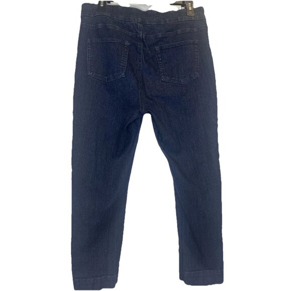 Soft Surroundings Women’s Dark Wash Blue Pull On Denim Crop Jeans Sz M Stretch - Picture 7 of 10